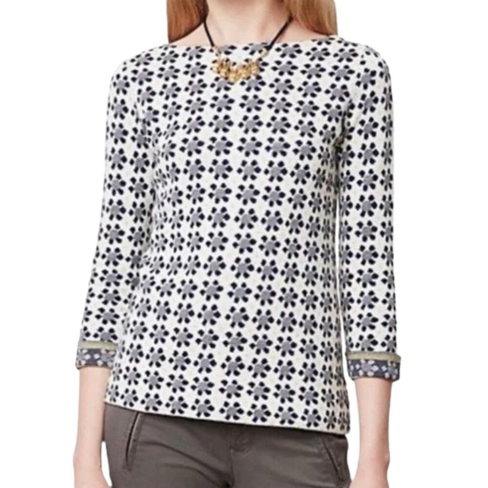 Field & Flower By Anthropologie Women’s Geo Bloom Daisy Sweater Boat Neck Small
